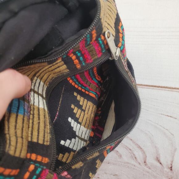 Forever 21 Embroidered Fanny Pack Belt Bag Black Tan Multi - Picture 10 of 13